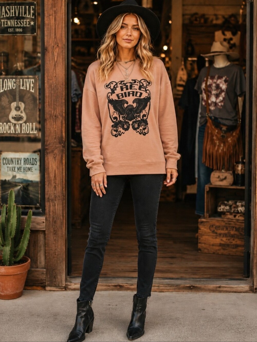 Western Rocker Free Bird Eagle Graphic Sweatshirt Nashville Boho Cowgirl Sz M